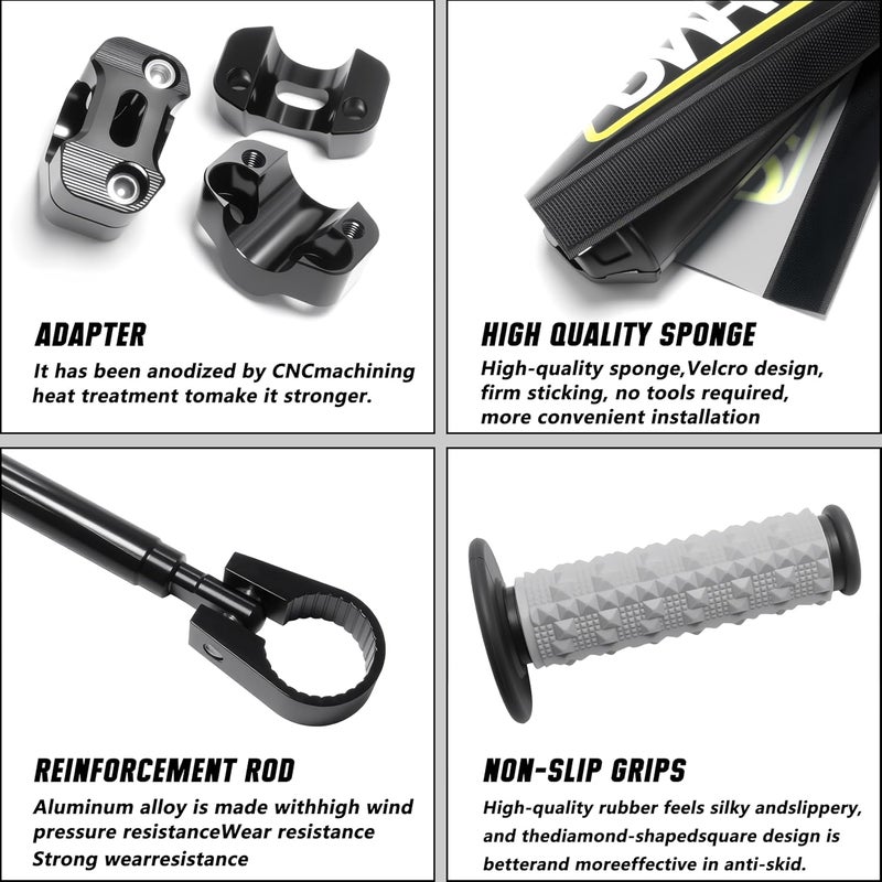 JXPANG مقود دراجة نارية عالمي 1 1/8" 28 مم من الألمنيوم 6063، مقود دراجة بيت مطور مع وسادة فوم ومقابض مقود مضادة للانزلاق وقاعدة تثبيت لسباقات الموتوكروس ودراجات التراب ATV كواد (الطراز C-أسود) - Image 4